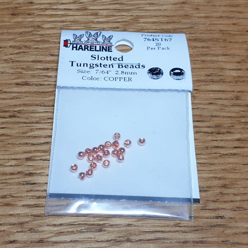 Hareline Slotted Tungsten Beads Copper – 20 Pcs