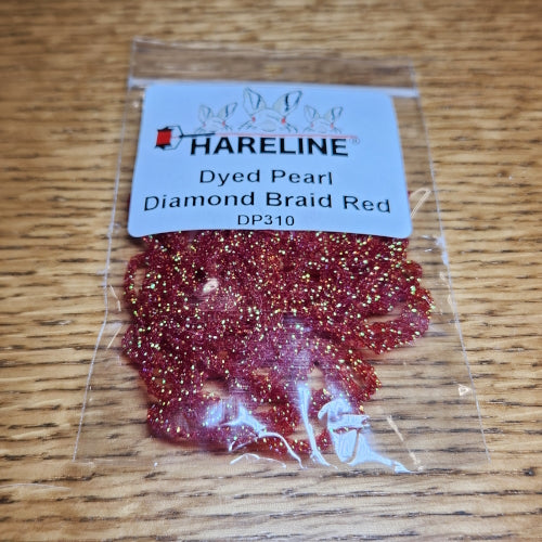 Hareline Dyed Pearl Diamond Braid Red