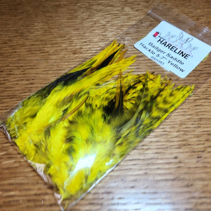 Hareline Badger Saddle Hackle Feathers 5-7 Inch – Yellow