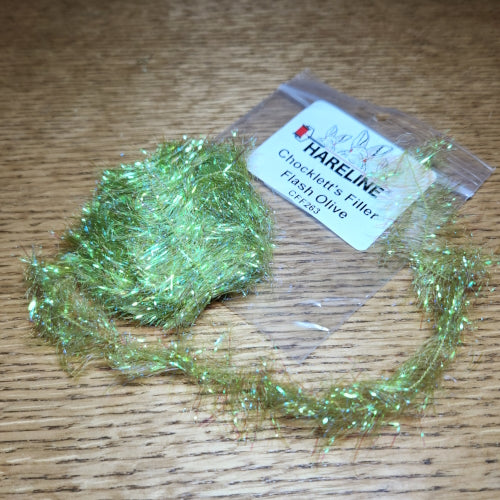 Hareline Chocklett’s Filler Flash Olive AVAILABLE AT TROUTLORE FLY TYING STORE AUSTRALIA