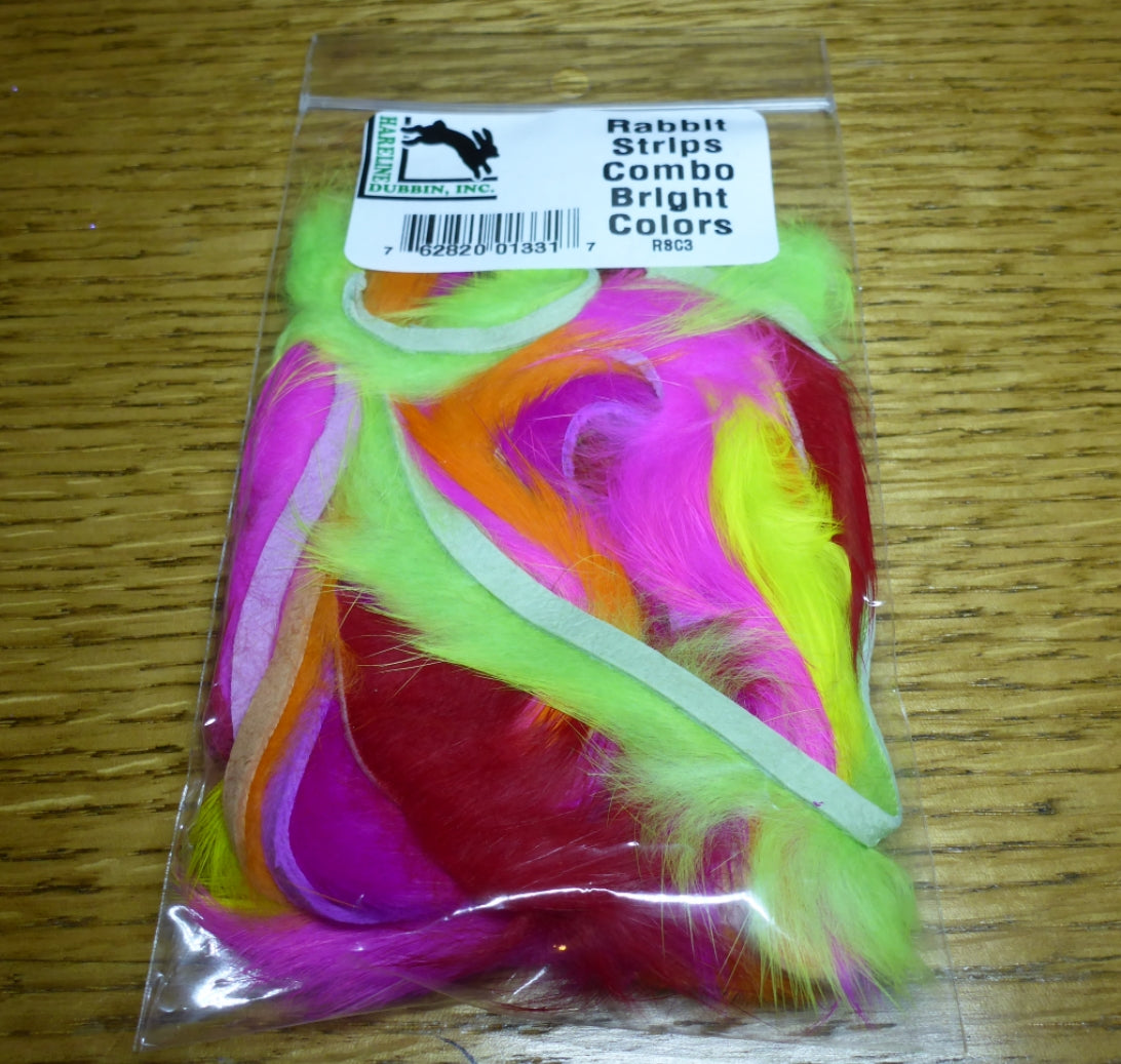 Hareline Rabbit Strips Combo - Bright Colours AVAILABLE AT TROUTLORE FLY TYING STORE AUSTRALIA