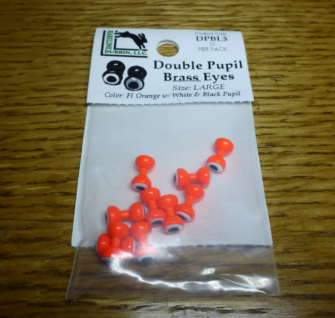 Hareline Double Pupil Brass Eyes Fl Orange – 10 Pcs