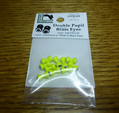 Hareline Double Pupil Brass Eyes Chartreuse – 10 Pcs