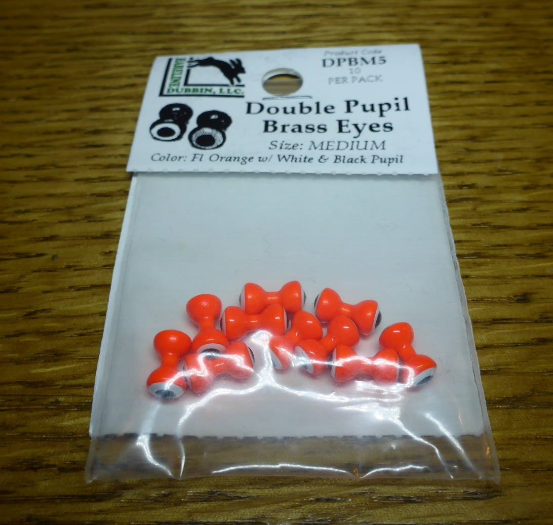 Hareline Double Pupil Brass Eyes Fl Orange – 10 Pcs