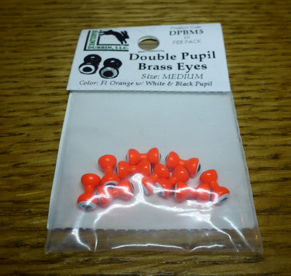 Hareline Double Pupil Brass Eyes Fl Orange – 10 Pcs