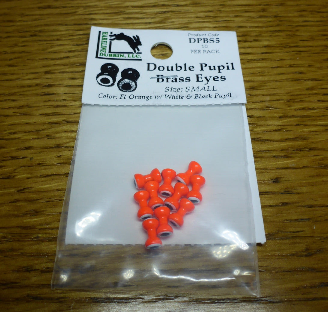 Hareline Double Pupil Brass Eyes Fl Orange – 10 Pcs