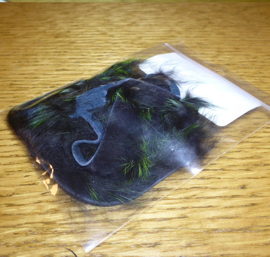 Hareline Crosscut Frostip Rabbit Strips Black & Chartreuse AVAILABLE AT TROUTLORE FLY TYING STORE AUSTRALIA