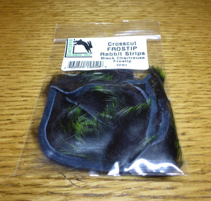 Hareline Crosscut Frostip Rabbit Strips Black & Chartreuse