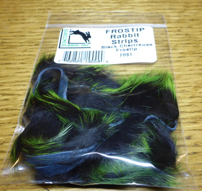 Hareline Frostip Rabbit Strips Black & Chartreuse AVAILABLE AT TROUTLORE FLY TYING STORE AUSTRALIA