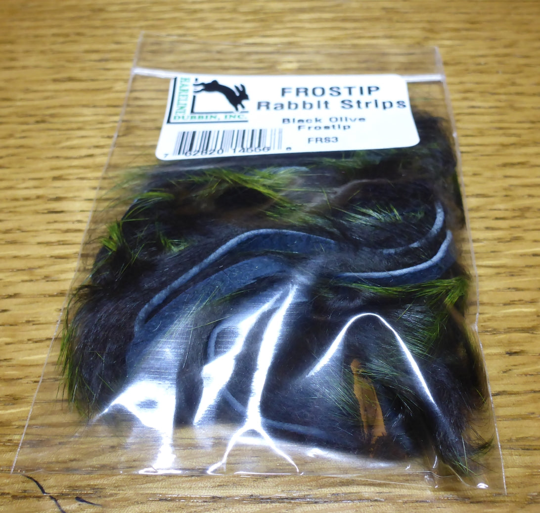 Hareline Frostip Rabbit Strips Black & Olive AVAILABLE AT TROUTLORE FLY TYING STORE AUSTRALIA