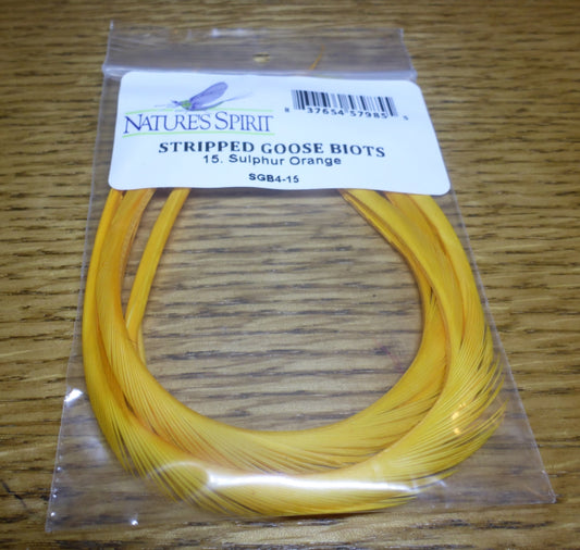 Nature's Spirit Stripped Goose Biots Sulphur Orange AVAILABLE AT TROUTLORE FLY TYING STORE AUSTRALIA