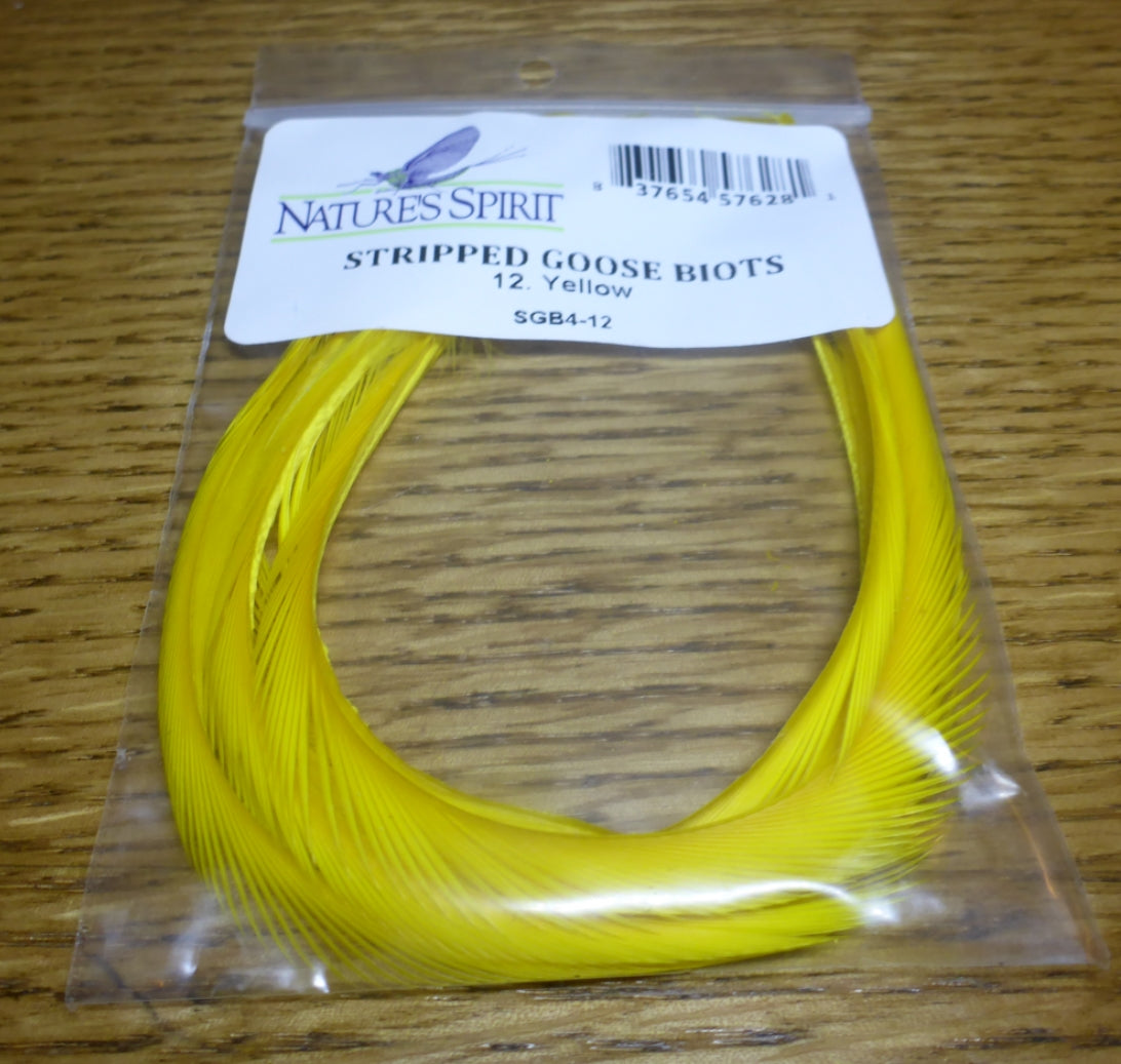 Nature's Spirit Stripped Goose Biots Yellow AVAILABLE AT TROUTLORE FLY TYING STORE AUSTRALIA