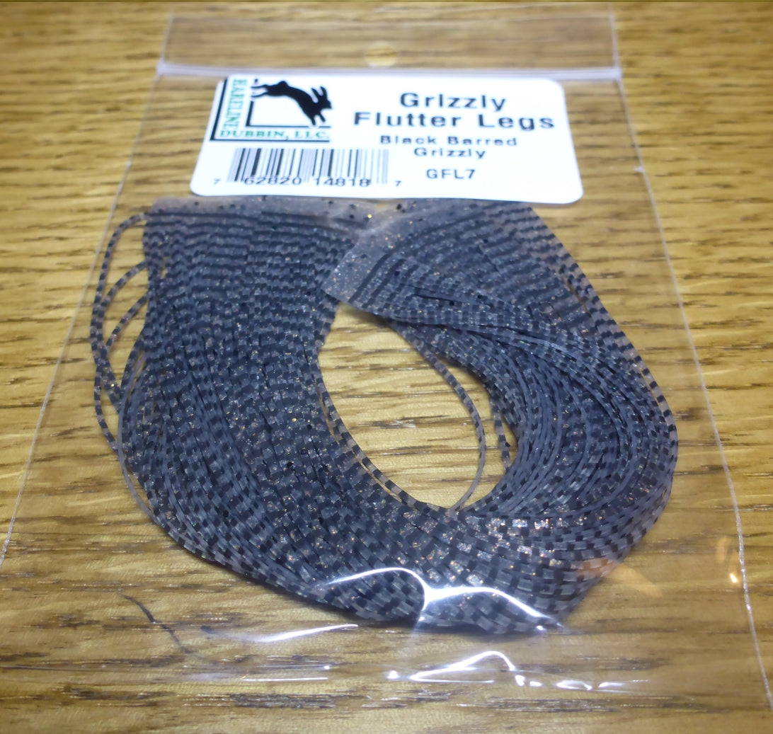 Grizzly Flutter Legs Black Barred Grizzly AVAILABLE AT TROUTLORE FLY TYING STORE AUSTRALIA