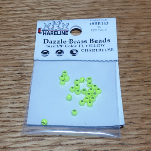 Hareline Dazzle Brass Beads Fl. Chartreuse – 24 Pcs