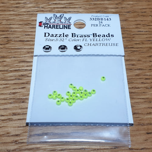 Hareline Dazzle Brass Beads Fl. Chartreuse – 24 Pcs