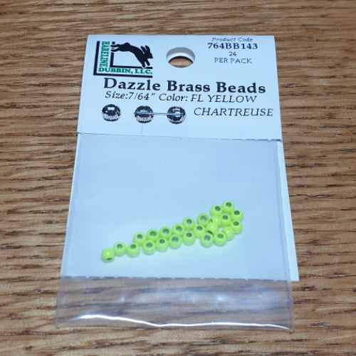 Hareline Dazzle Brass Beads Fl. Chartreuse – 24 Pcs