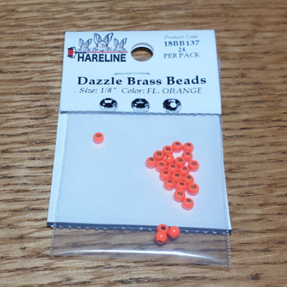 Hareline Dazzle Brass Beads Fl. Orange – 24 Pcs