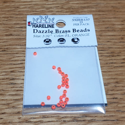 Hareline Dazzle Brass Beads Fl. Orange – 24 Pcs