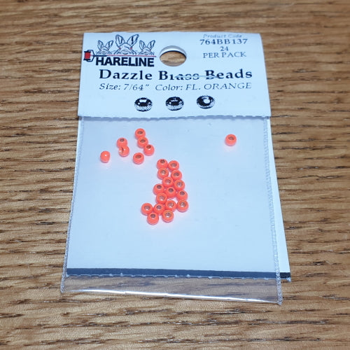 Hareline Dazzle Brass Beads Fl. Orange – 24 Pcs