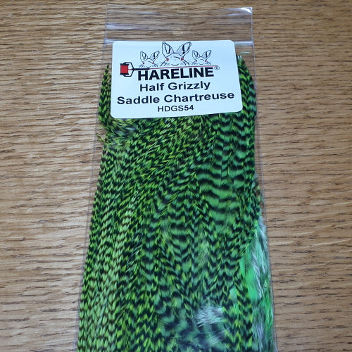 Hareline Grizzly Half Saddle – Chartreuse AVAILABLE AT TROUTLORE FLY TYING STORE AUSTRALIA