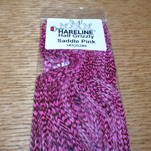 Hareline Grizzly Half Saddle – Pink AVAILABLE AT TROUTLORE FLY TYING STORE AUSTRALIA