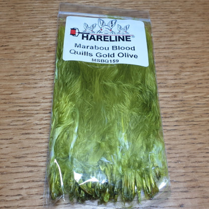 Hareline Marabou Blood Quills Golden Olive AVAILABLE AT TROUTLORE FLY TYING STORE AUSTRALIA