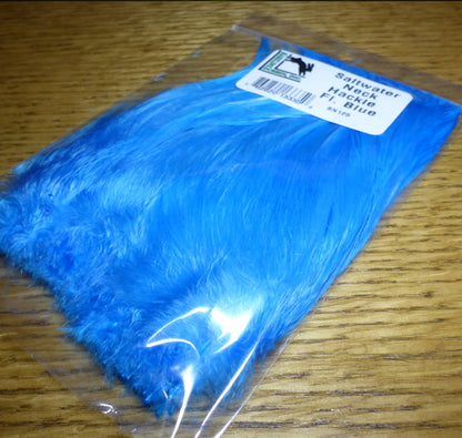 Harelline Saltwater Neck Hackle Fl Blue AVAILABLE AT TROUTLORE FLY TYING STORE AUSTRALIA