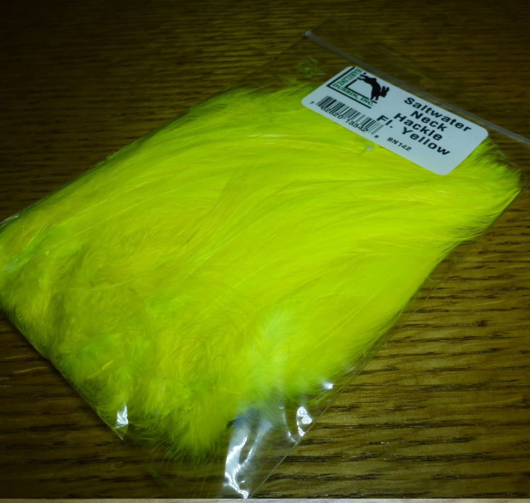 Harelline Saltwater Neck Hackle Fl Yellow AVAILABLE AT TROUTLORE FLY TYING STORE AUSTRALIA