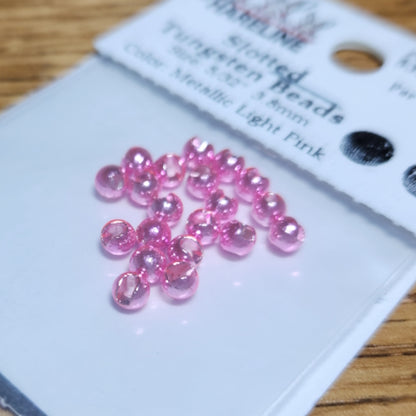 Hareline Slotted Tungsten Beads Metallic Light Pink – 20 Pcs AVAILABLE AT TROUTLORE FLY TYING STORE AUSTRALIA