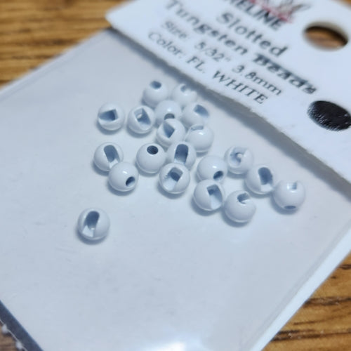 Hareline Slotted Tungsten Beads Fl White – 20 Pcs AVAILABLE AT TROUTLORE FLY TYING STORE AUSTRALIA