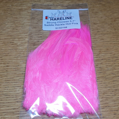 Hareline Strung Saddle Hackle 5-7 Inch Hot Pink AVAILABLE AT TROUTLORE FLY TYING STORE AUSTRALIA