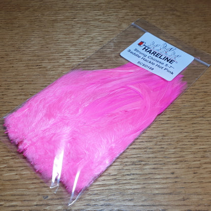 Hareline Strung Saddle Hackle 5-7 Inch Hot Pink