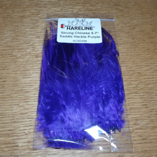 Hareline Strung Saddle Hackle 5-7 Inch Purple AVAILABLE AT TROUTLORE FLY TYING STORE AUSTRALIA