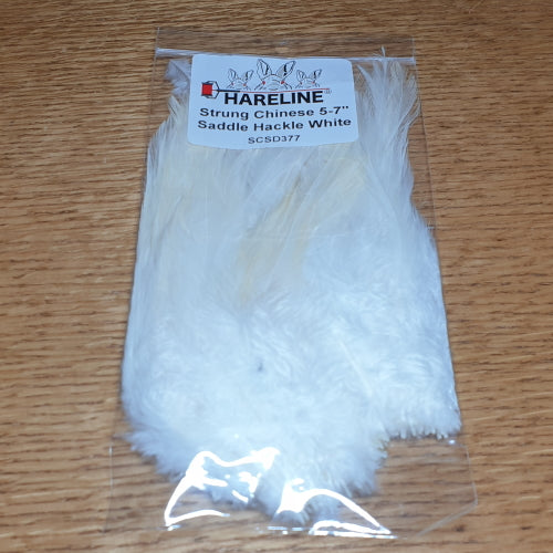 Hareline Strung Saddle Hackle 5-7 Inch White AVAILABLE AT TROUTLORE FLY TYING STORE AUSTRALIA