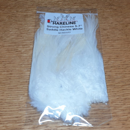 Hareline Strung Saddle Hackle 5-7 Inch White AVAILABLE AT TROUTLORE FLY TYING STORE AUSTRALIA