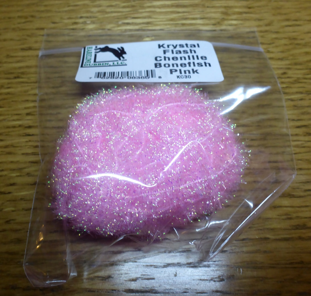 Hareline Krystal Flash Chenille Bonefish Pink AVAILABLE AT TROUTLORE FLY TYING STORE AUSTRALIA