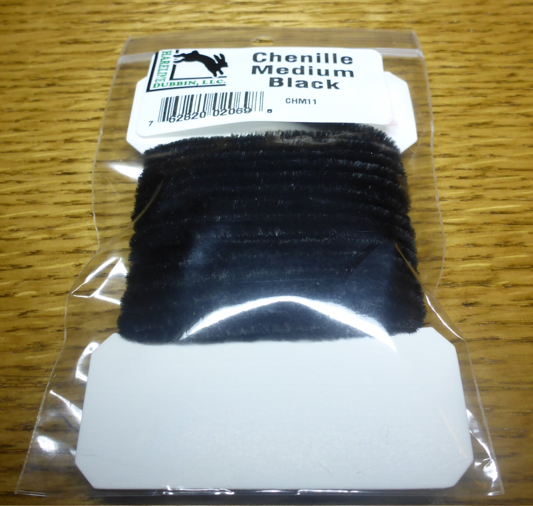 Hareline Medium Chenille - Black AVAILABLE AT TROUTLORE FLY TYING STORE AUSTRALIA