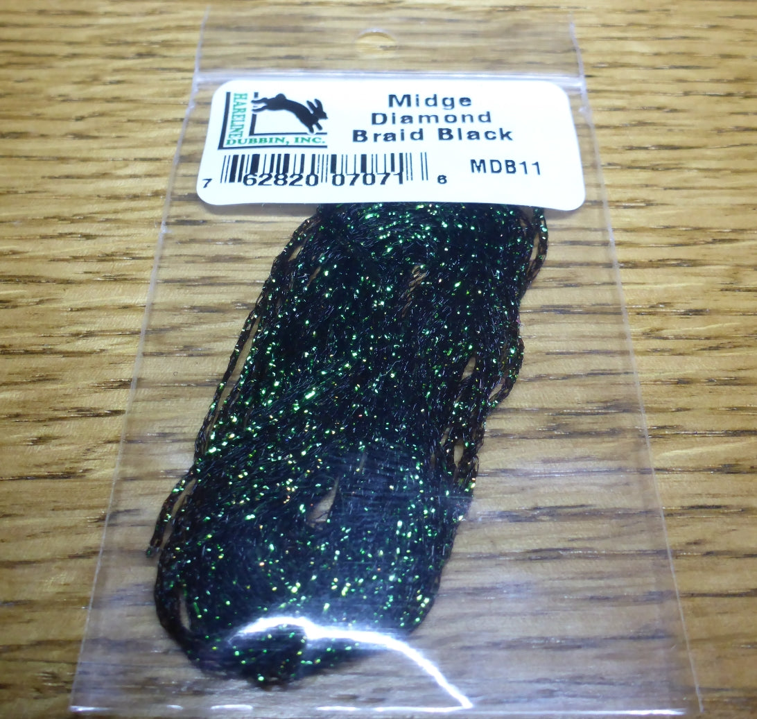 Midge Diamond Braid Black AVAILABLE AT TROUTLORE FLY TYING STORE AUSTRALIA