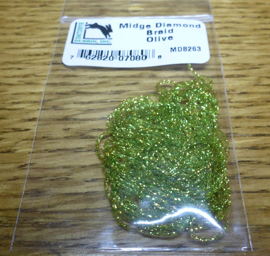 Midge Diamond Braid Olive AVAILABLE AT TROUTLORE FLY TYING STORE AUSTRALIA