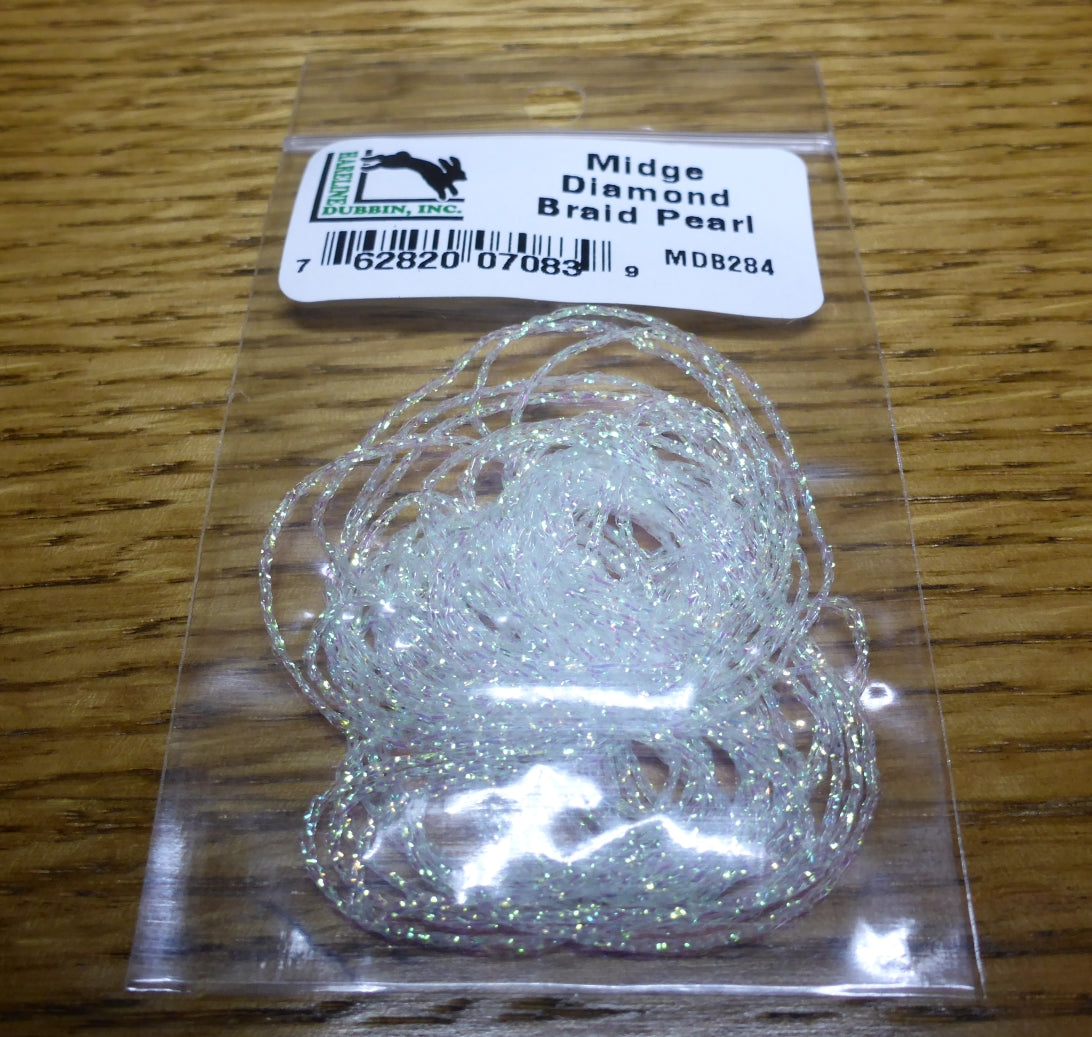 Midge Diamond Braid Pearl AVAILABLE AT TROUTLORE FLY TYING STORE AUSTRALIA