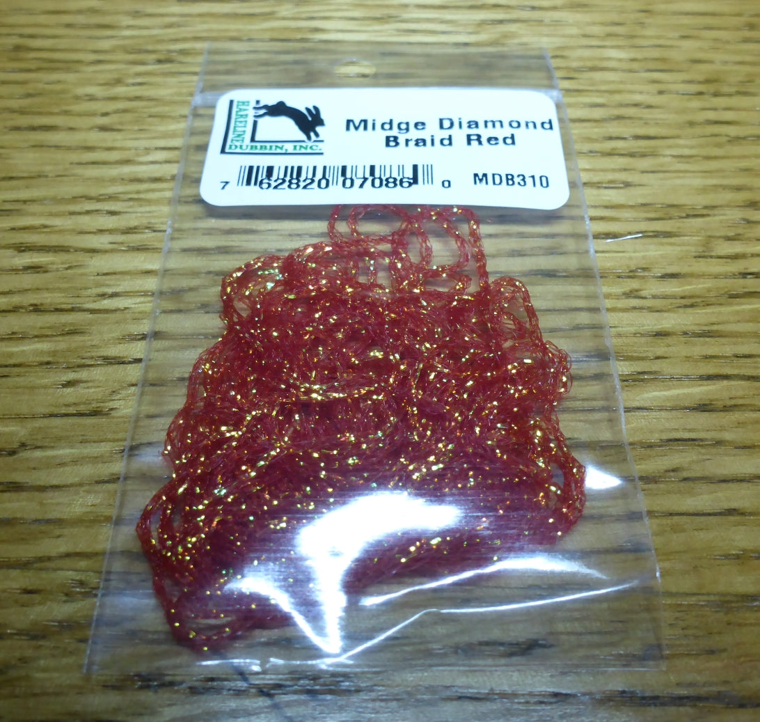 Midge Diamond Braid Red AVAILABLE AT TROUTLORE FLY TYING STORE AUSTRALIA