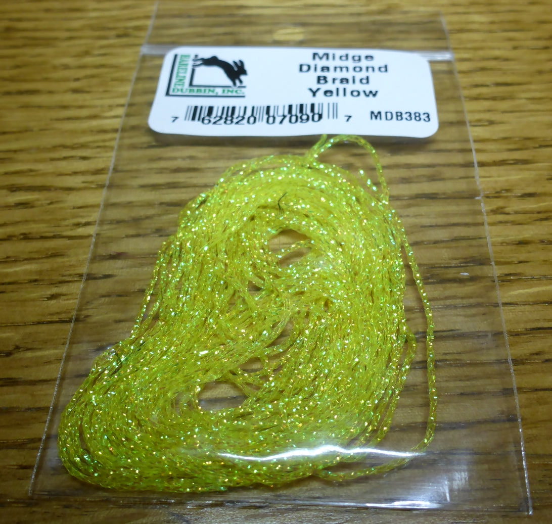 Midge Diamond Braid Yellow AVAILABLE AT TROUTLORE FLY TYING STORE AUSTRALIA