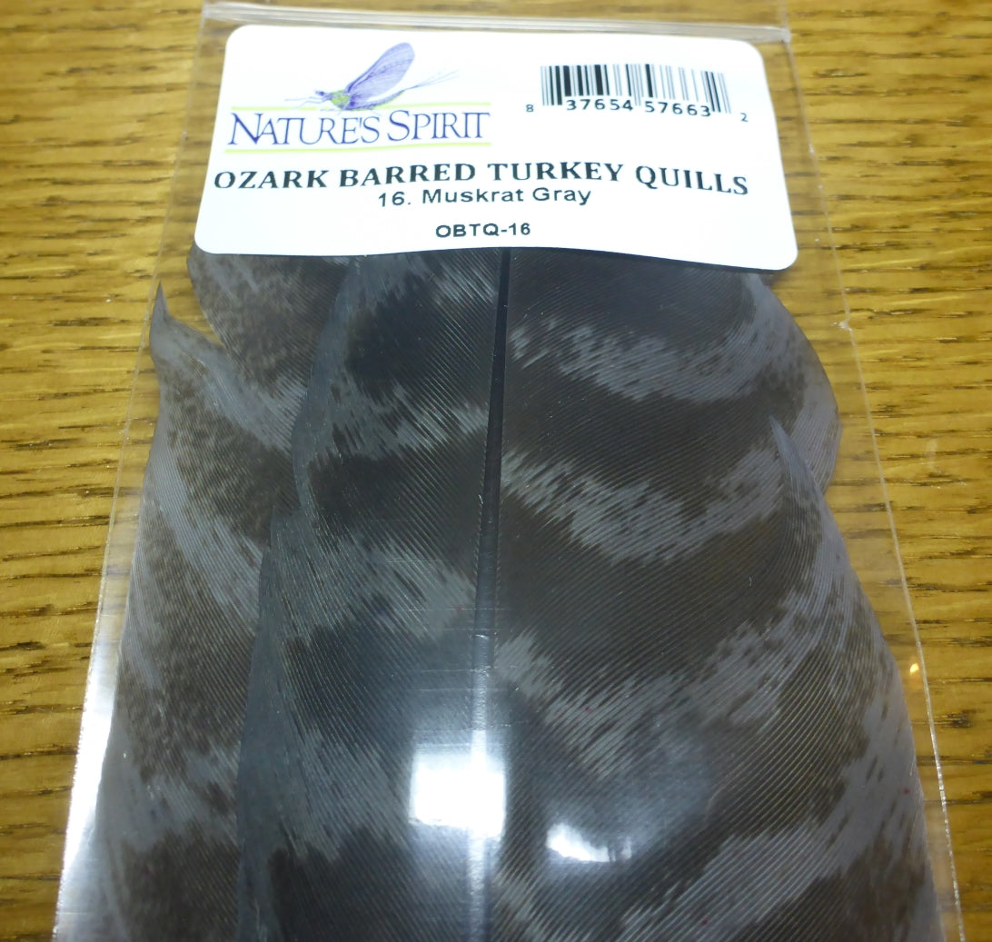 Nature’s Spirit Ozark Barred Turkey Quills Muskrat Gray AVAILABLE AT TROUTLORE FLY TYING STORE AUSTRALIA