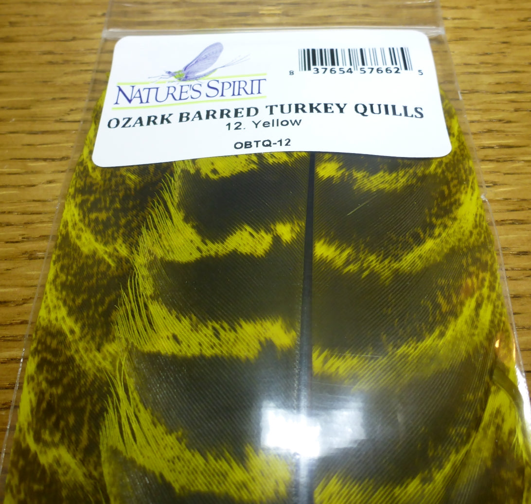 Nature’s Spirit Ozark Barred Turkey Quills Yellow AVAILABLE AT TROUTLORE FLY TYING STORE AUSTRALIA