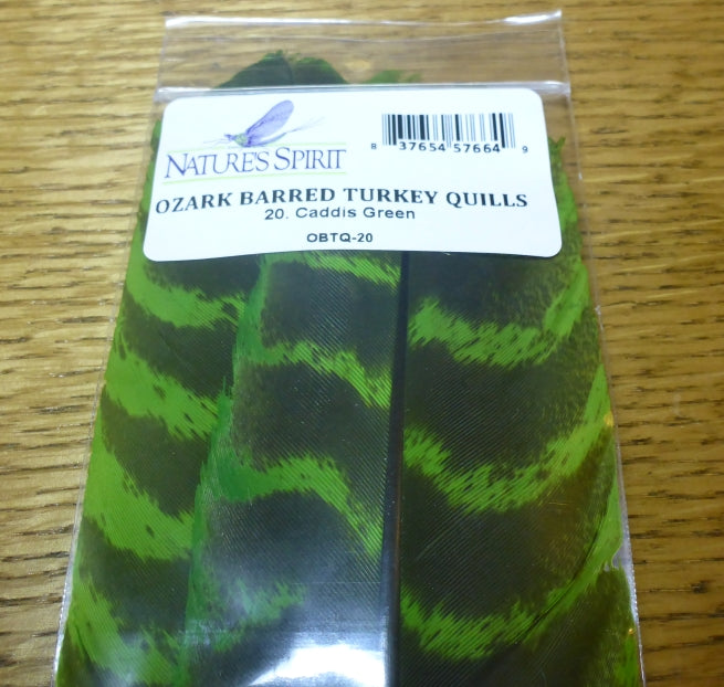 Nature’s Spirit Ozark Barred Turkey Quills Caddis Green AVAILABLE AT TROUTLORE FLY TYING STORE AUSTRALIA