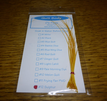 Quill Body Stripped Quills - Sulphur Orange AVAILABLE AT TROUTLORE FLY TYING STORE AUSTRALIA