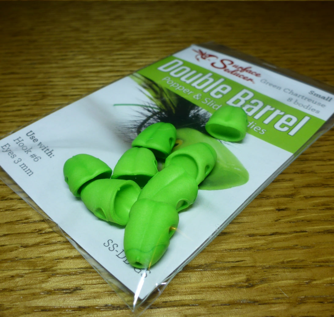 Surface Seducer Double Barrel Popper Green AVAILABLE AT TROUTLORE FLY TYING STORE AUSTRALIA