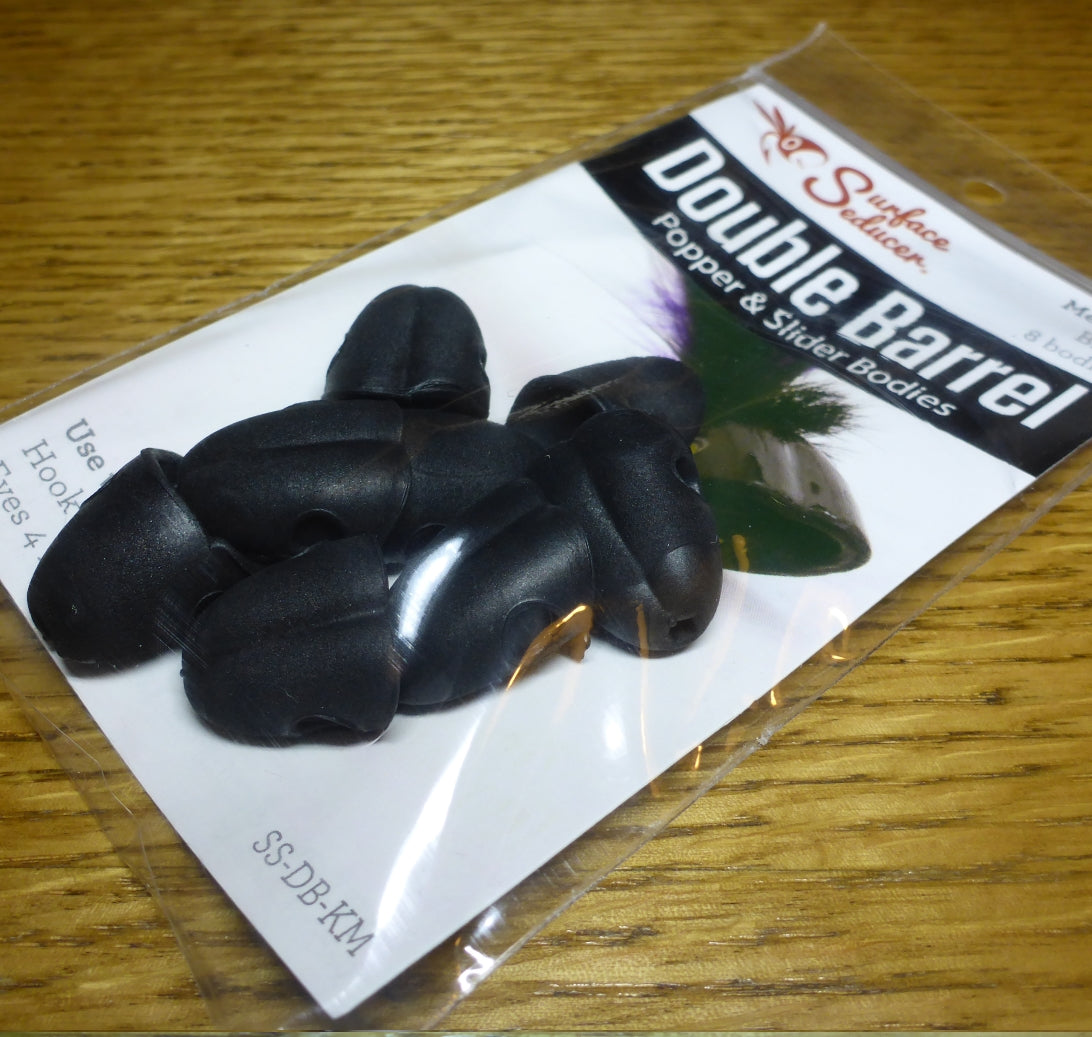 Surface Seducer Double Barrel Popper Black AVAILABLE AT TROUTLORE FLY TYING STORE AUSTRALIA