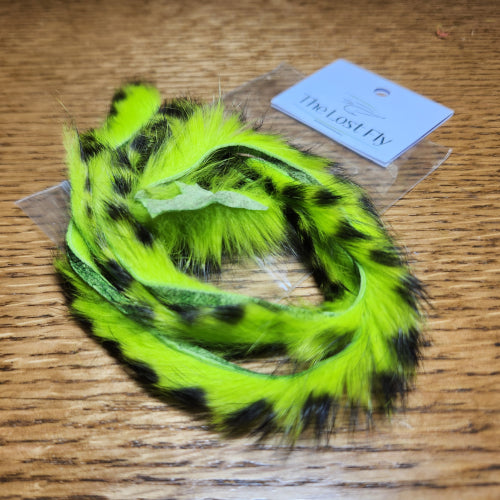 The Lost Fly Black Barred Rabbit Strips Chartreuse AVAILABLE AT TROUTLORE FLY TYING STORE AUSTRALIA