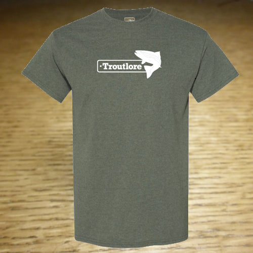 Troutlore Logo T-Shirt Military Green AVAILABLE AT TROUTLORE FLY TYING STORE AUSTRALIA